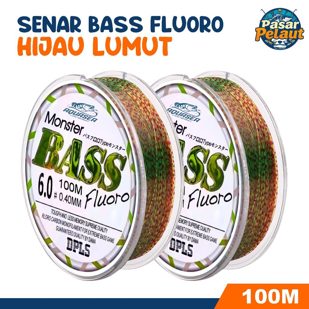 PASAR PELAUT Tali Pancing  Bass FLUOROCARBON 100M Warna Hijau Lumut Senar Pancing Fishing Lin Sangat