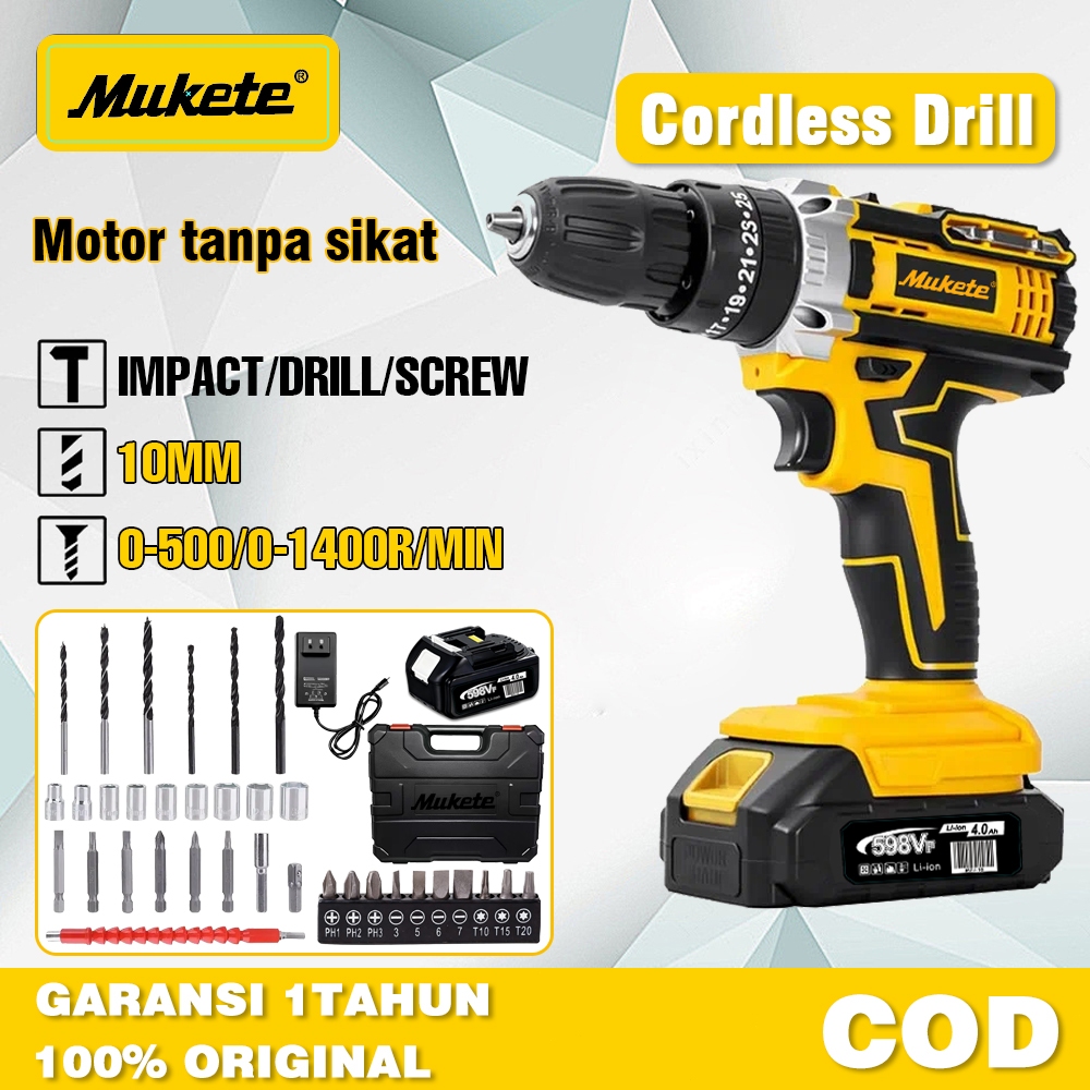 Mukete bor impact bor impact baterai 598V bor cordless Reversible Mesin Bor Tangan Listrik