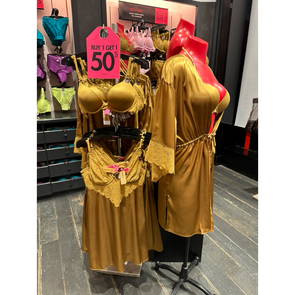 La senza satin kimono obvious sexy robe warna burnished gold foiled