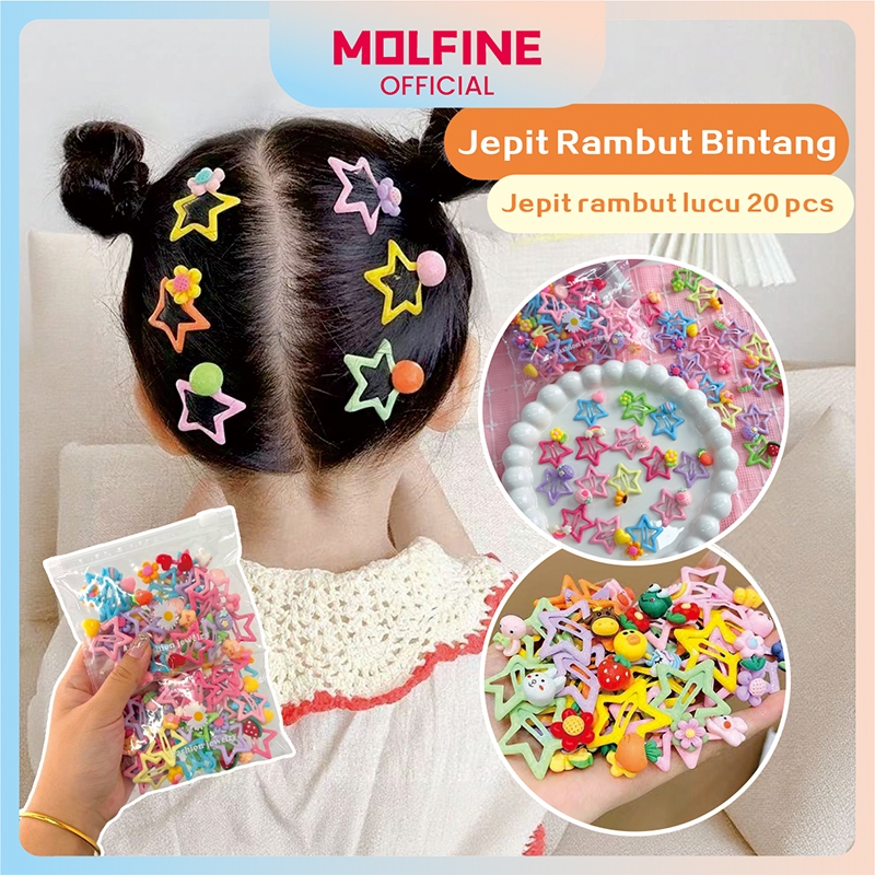 MOLFINE 20 Pcs Jepit Rambut Bintang Kartun Korea Untuk Anak-Anak / Jepit Rambut Bintang Yang Lucu / 