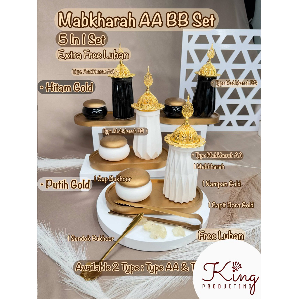 King - 5 in 1 AA BB Kerucut Gold Set Mabkharah Set Gold Paket Tempat Bakar Dupa Bukhur Mabkhara Set 
