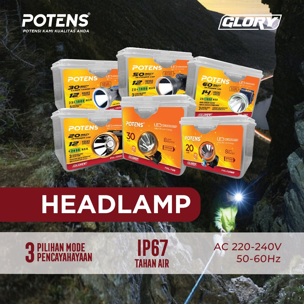 Senter Kepala LED 20-60 WATT Headlamp Battery Lithium Lampu Gunung Camping Hiking Super Terang