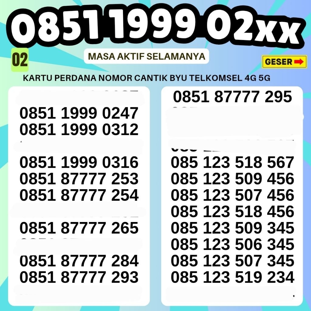 KARTU PERDANA BYU TELKOMSEL NOMOR CANTIK BYU TELKOMSEL KUOTA 3GB 30HARI 24JAM Masa Aktif Selamanya N