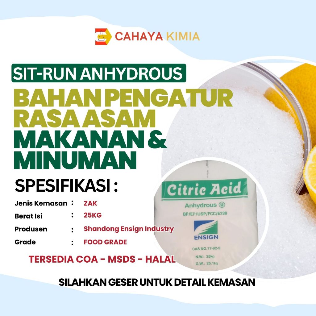 Sitrun ANHYDROUS Pengatur Rasa Asam / Pengatur pH Serbaguna untuk Makanan & Minuman - 25KG