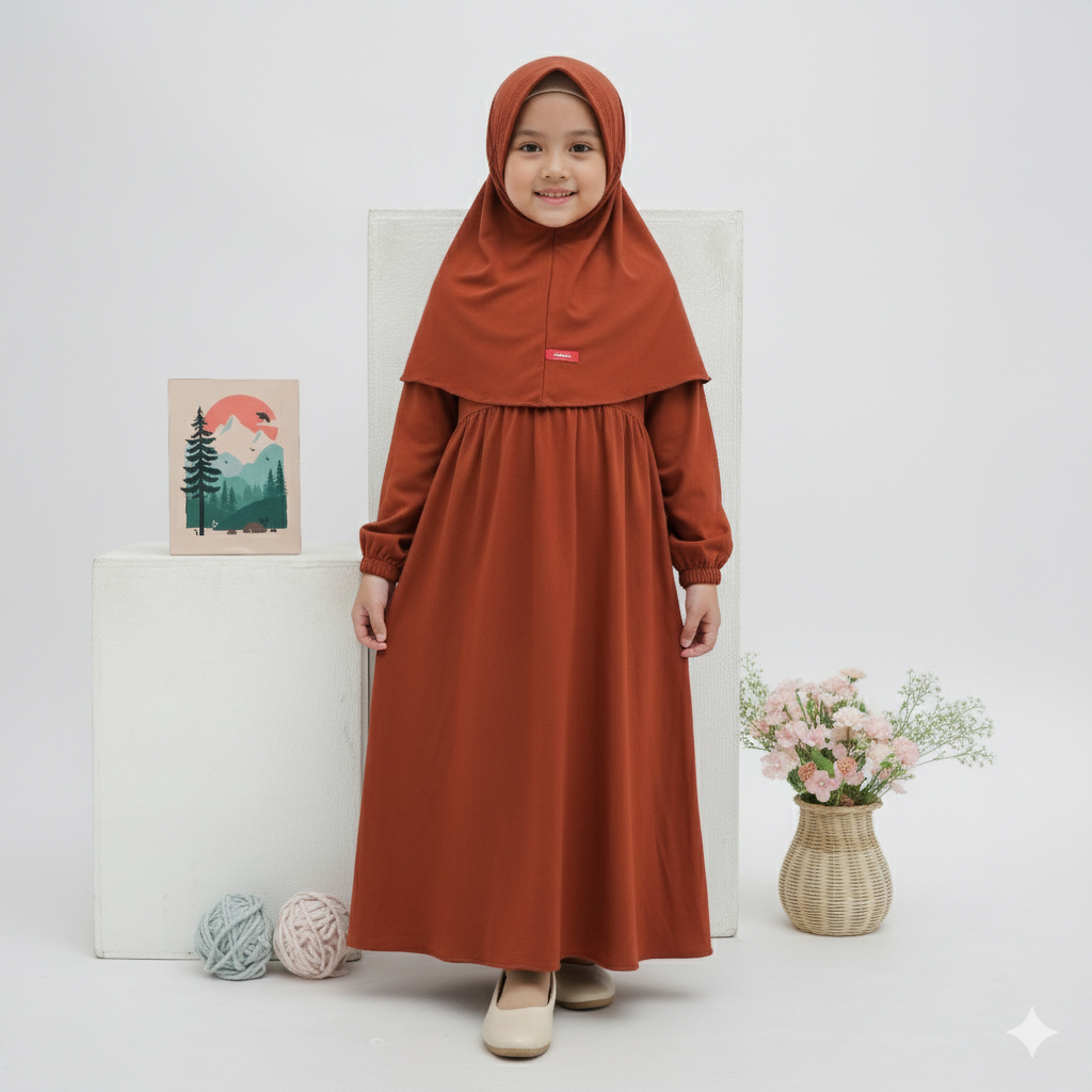 Eirastyle Gamis Set Hijab Putih Adem Anak Sekolah (0-10 Tahun) Baju Manasik Haji Putih Anak TK Paud 