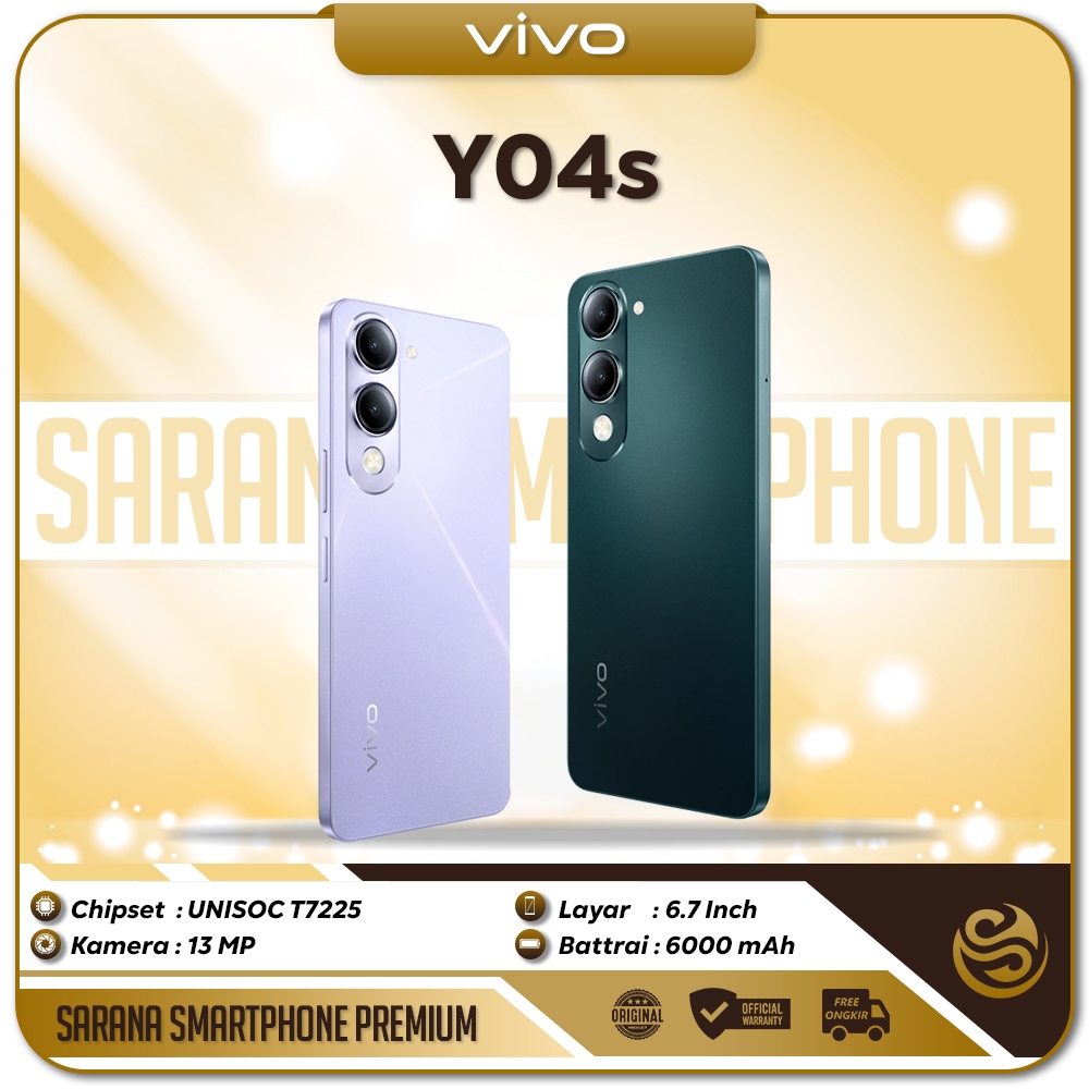 Vivo Y04s 4GB 64GB/128GB UNISOC T7225 6000mAh Tahan Lama HP Android Murah 1jutaan Garansi Resmi