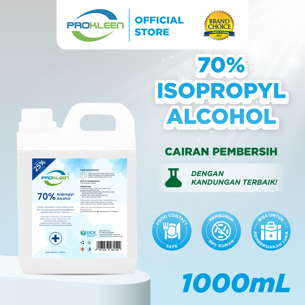 PROKLEEN 70% Isopropyl Alkohol Antiseptik Sanitizer Disinfectant 800mL (Bonus 25%)