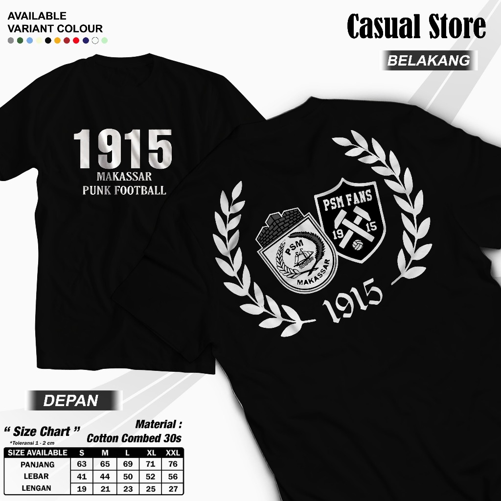 Kaos Makassar Punk Football 1915 Kaos Suporter Bola PSM Makassar TShirt PSM Fans
