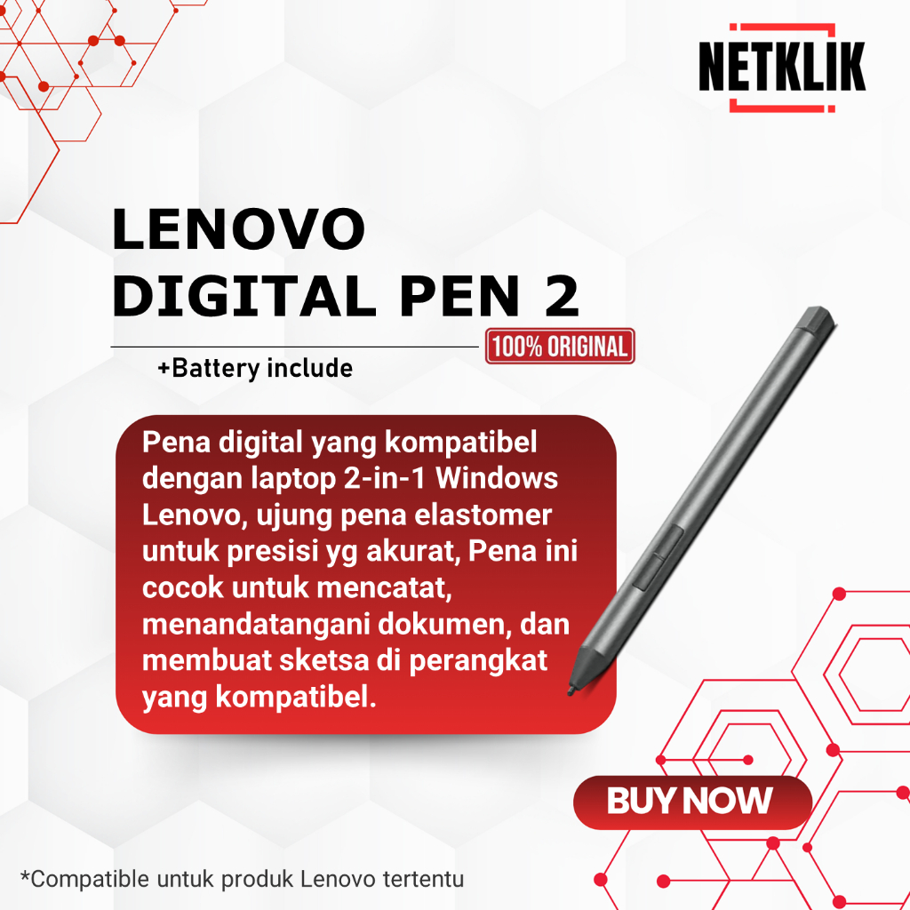 Lenovo Stylus Digital Pen 2 Include AAAA Battery cocok untuk laptop 2in1 lenovo