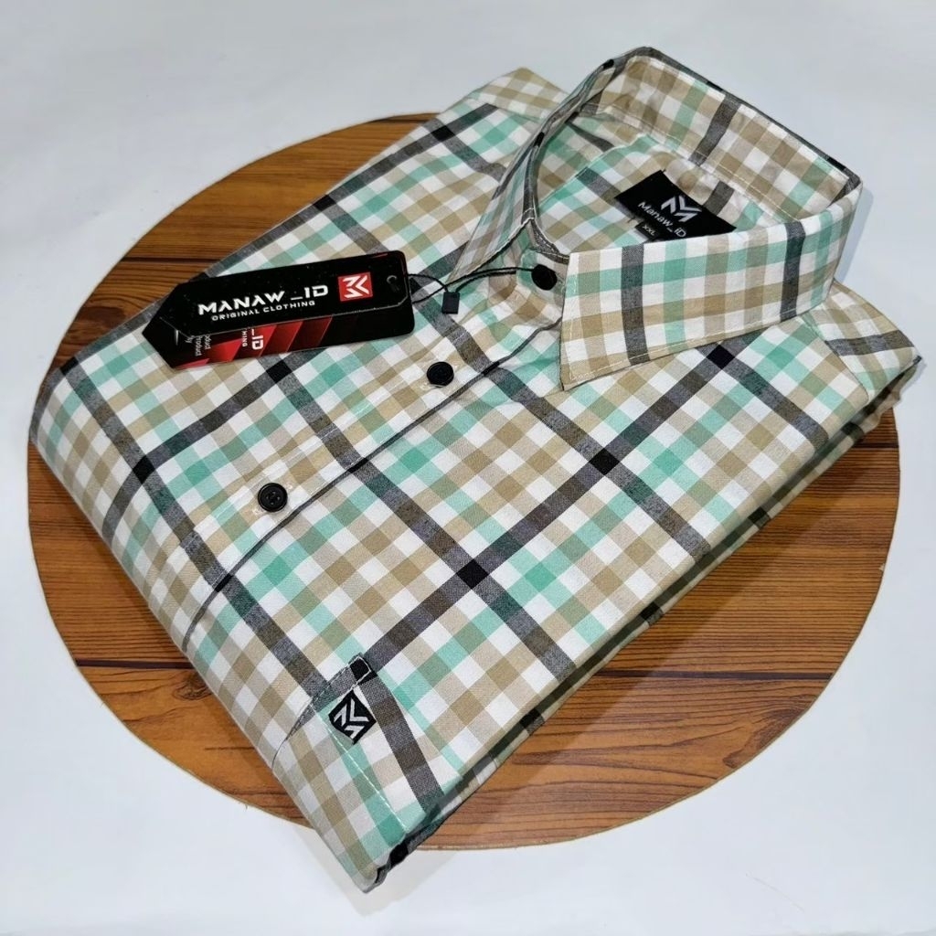 kemeja kotak kotak pria jumbo lengan pendek ukuran XXL XXXL kemeja motif