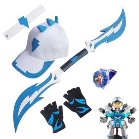 Topi anak topi boboiboy mecha paket lengkap jam tangan dan sarung tangan mainan tombak pedang boboib