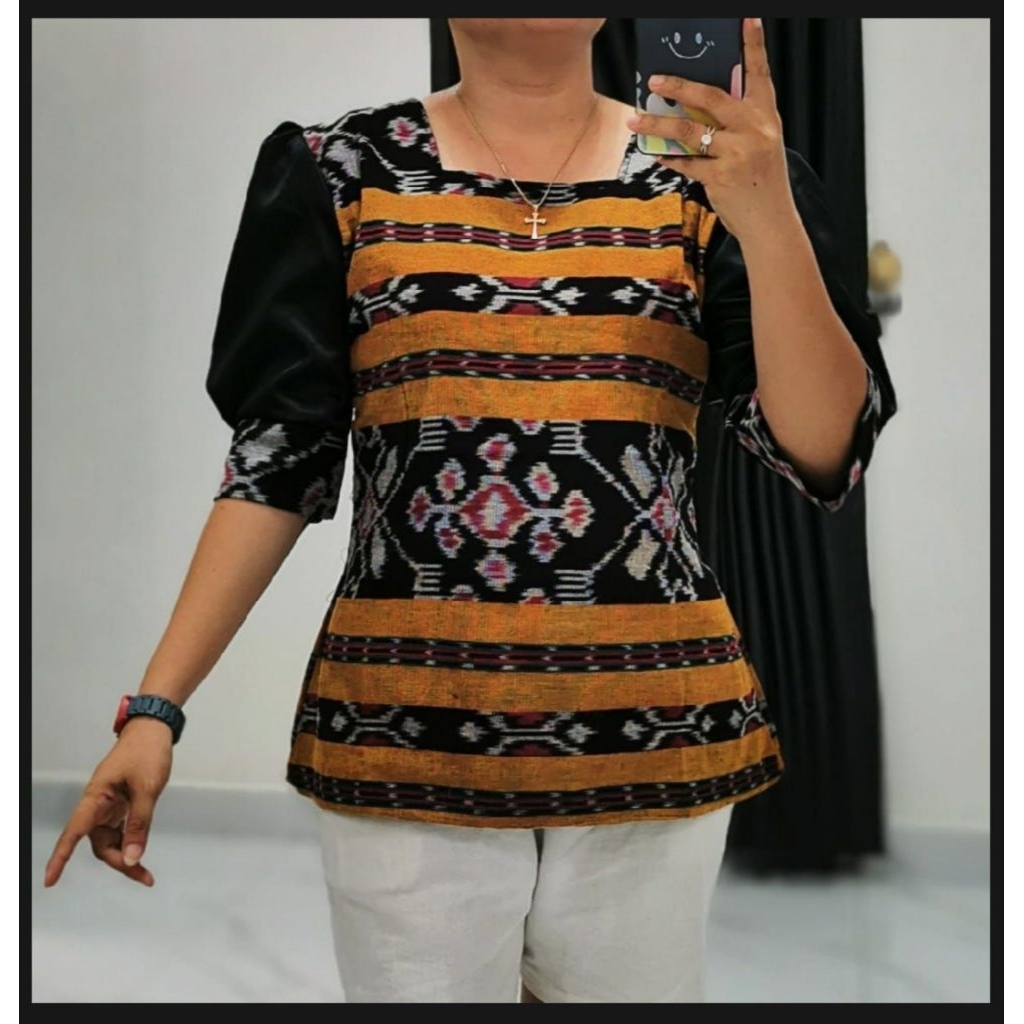 Blus Tenun Kombinasi Polos Eksklusif