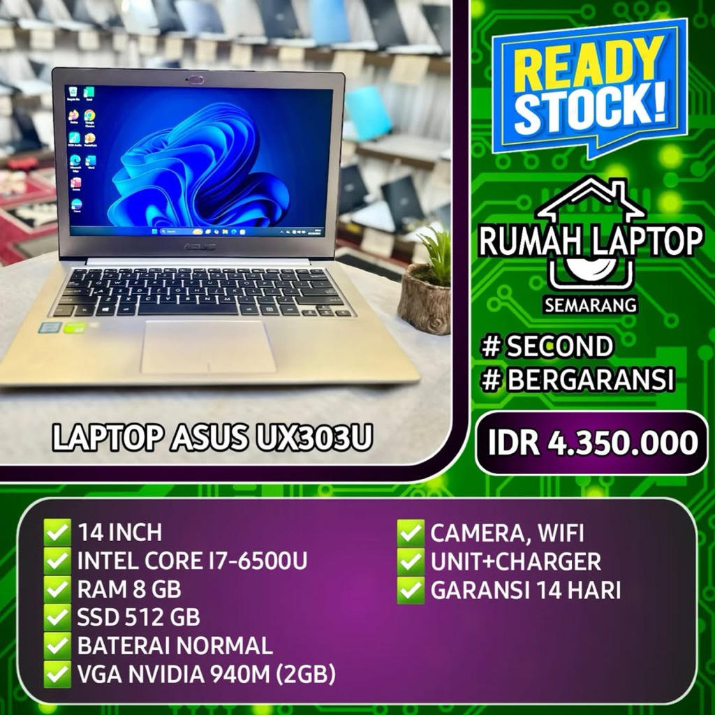 Laptop Asus UX303U (second). Intel Core i7-6500U. RAM 8 GB. SSD 512 GB. VGA 2 GB