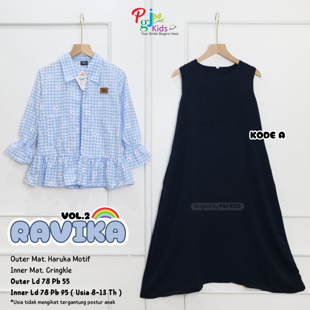 New Ravika Tzuyang Setelan Dress Outer Anak ( Set Inner Dress Anak + Outer Cardigan Kemeja Kotak Kot