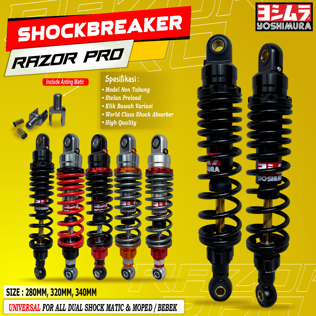 Shockbreaker Tabung Shock YOSHIMURA Z SERIES RAZOR PRO  FULL CNC UK 280mm 320mm 340mm MOTOR BEBEK,Ma