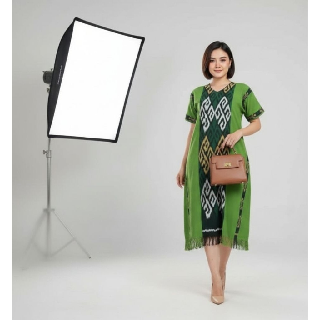 DRESS TENUN ASLI JEPARA WARNA HIJAU - TENUN ASLI JEPARA