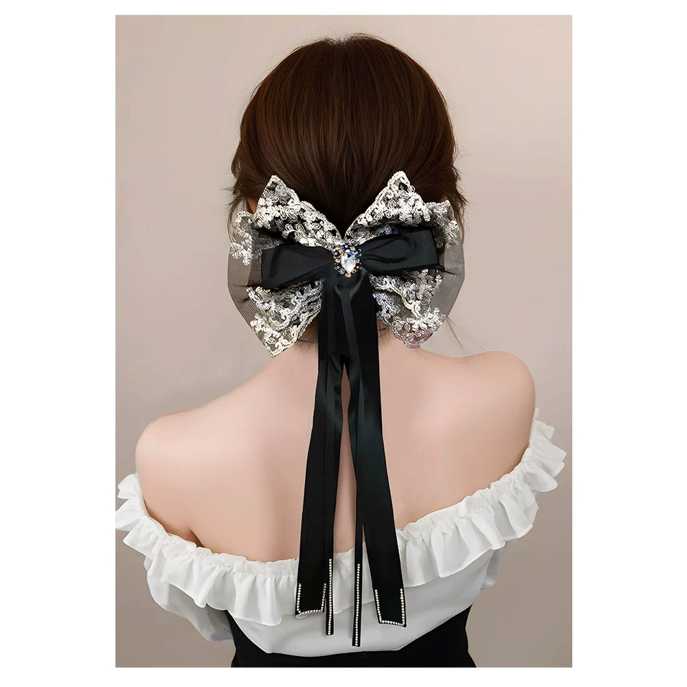 lace ribbon large bow hair clip
