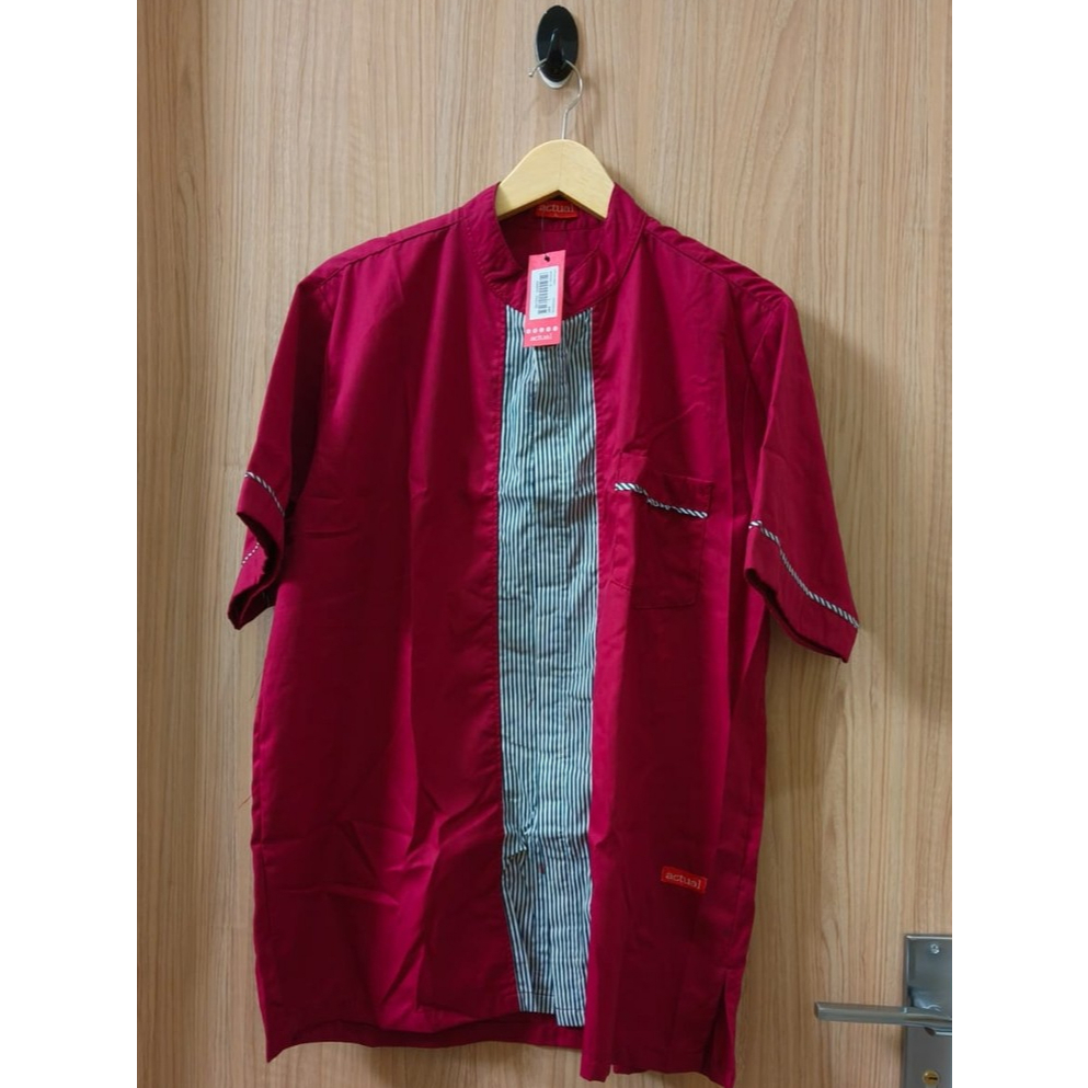 ACTUAL BASIC BAJU KOKO ANAK MAROON SIZE L