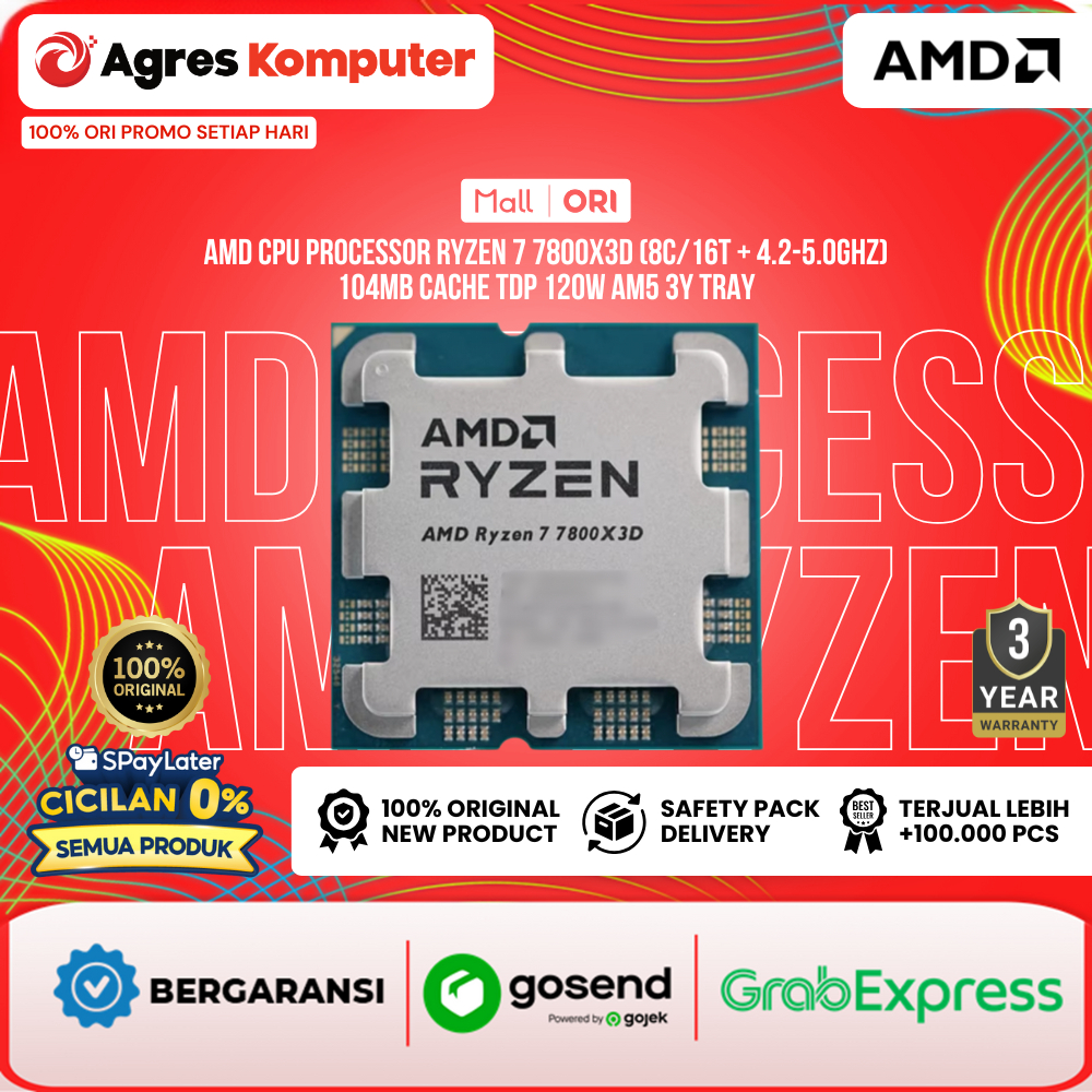 AMD CPU PROCESSOR RYZEN 7 7800X3D (8C/16T + 4.2-5.0GHZ) 104MB CACHE TDP 120W AM5 3Y TRAY