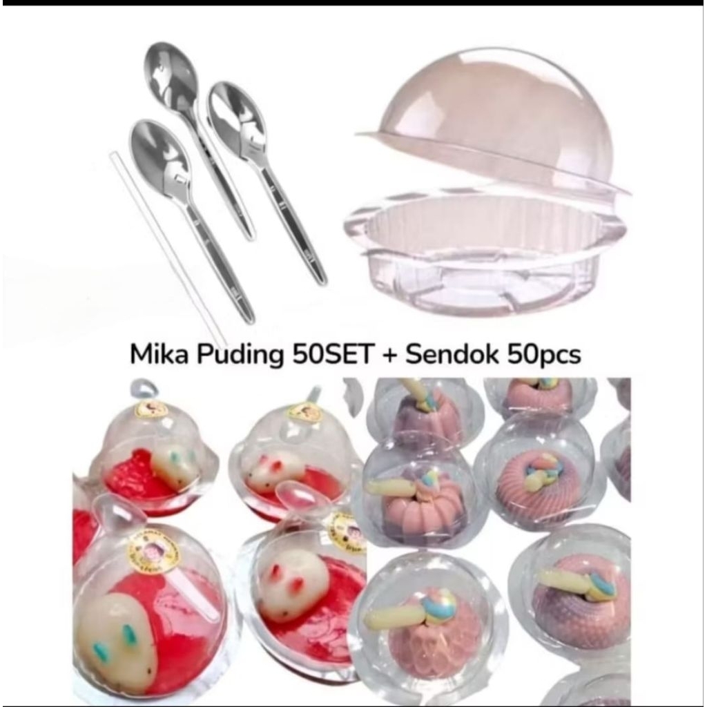 [ Isi 50 Set ] Mika Puding Jelly Agar + Sendok Jelly Agar / Wadah Mika Puding Cake Tart Setengah Bol