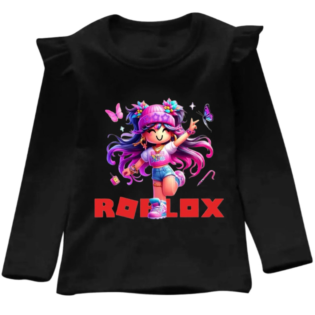 kaos lengan panjang anak perempuan motif roblox/baju anak motif roblox/ baju anak perempuan/atasan a