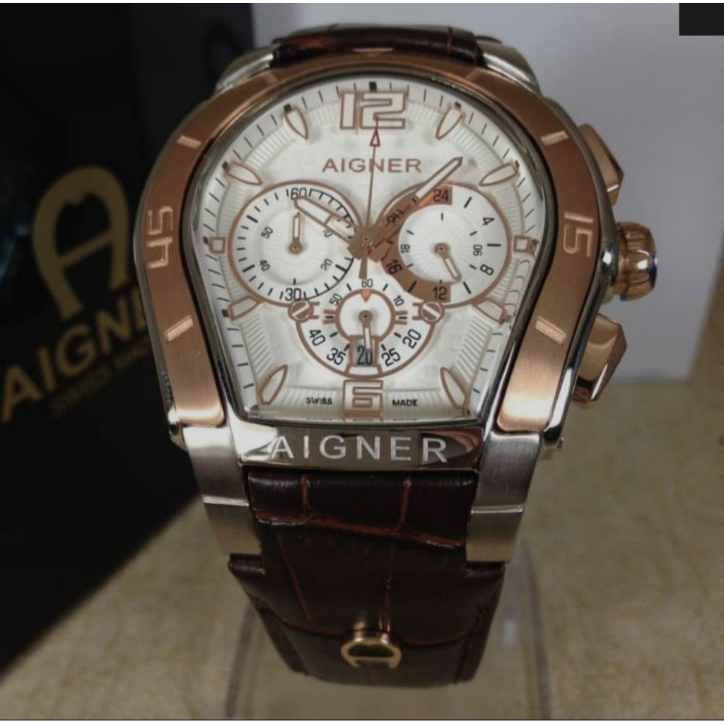 JAM TANGAN PRIA AIGNER PALERMO A58500 CRONOGRAPH TALI KULIT  - JAM TANGAN PRIA TALI KULIT  COKELAT -