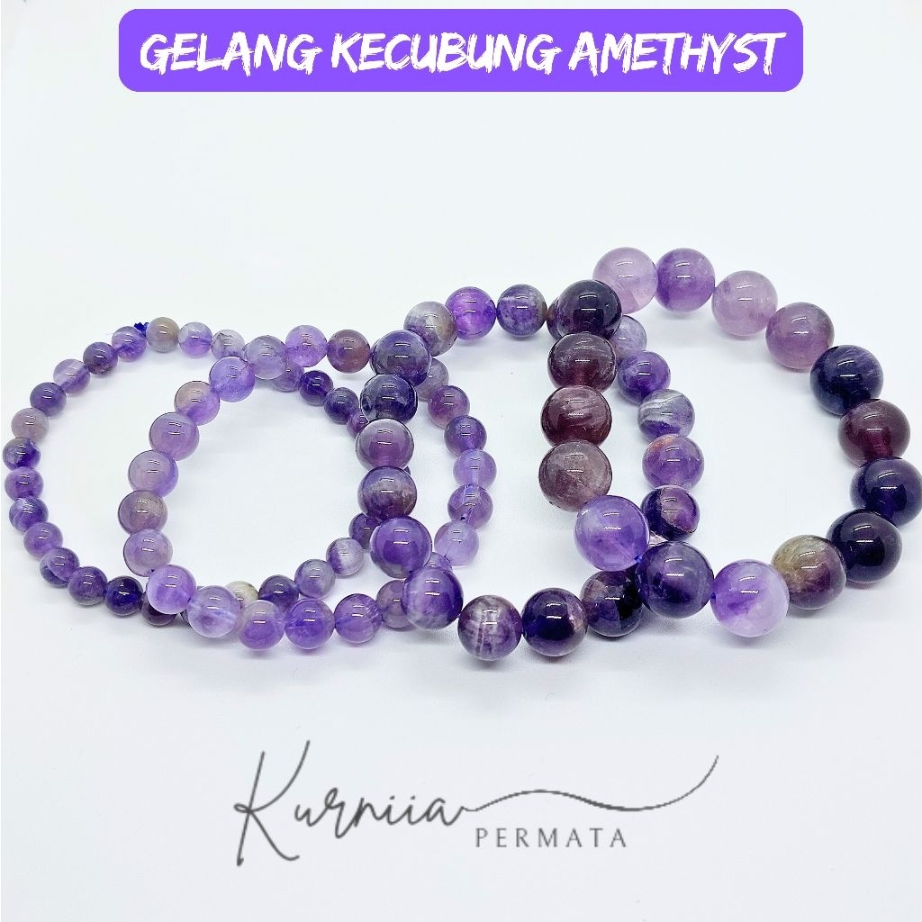 Gelang Batu Kecubung Ungu / Gelang Kecubung Amethys Quartz Asli Natural Batu