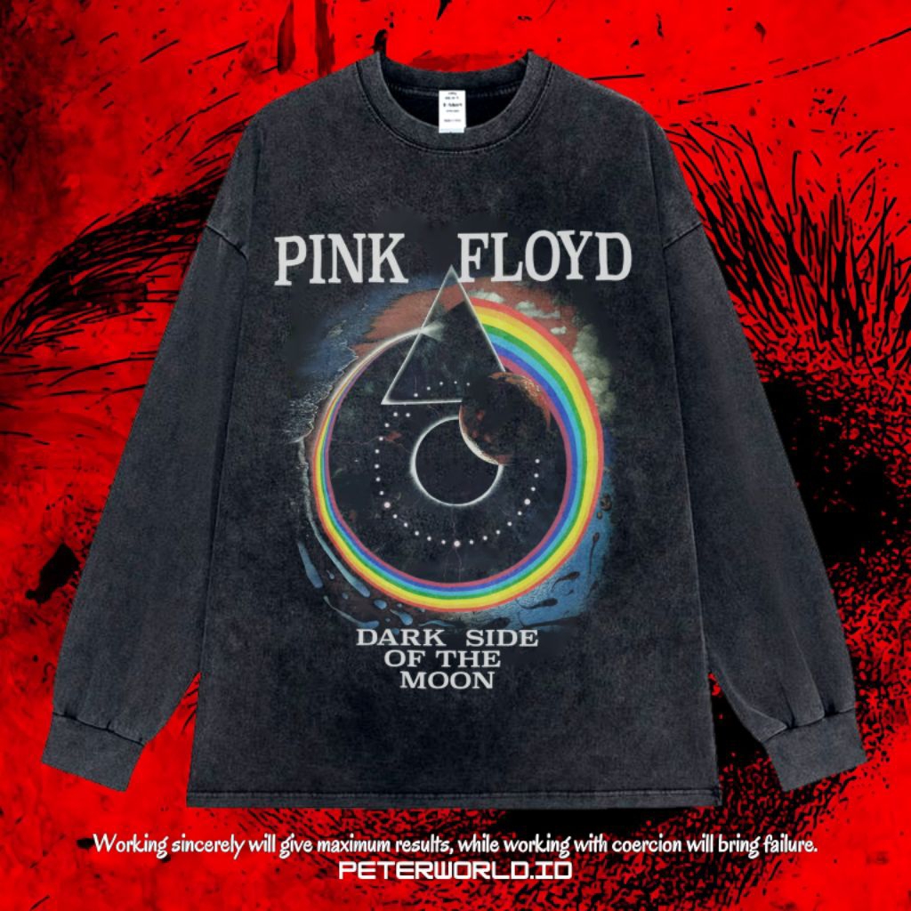 Kaos Band Pink Floyd Dark Side Of The Moon Long sleeve Oversize Washing Vintage Tee | Kaos Oversized