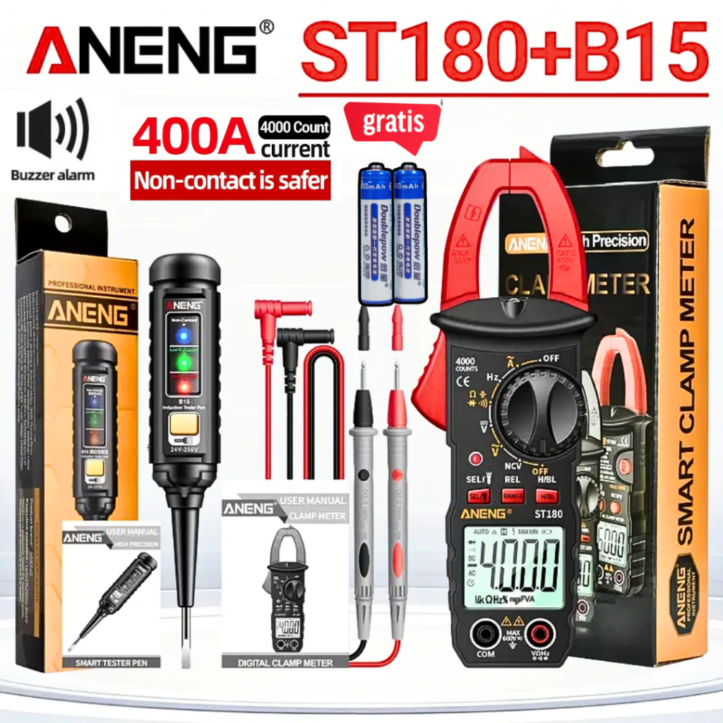ANENG Multimeter Digital Tang Ampere AC DC+Tespen Tester Voltage NCV Clamp - ST180-B15