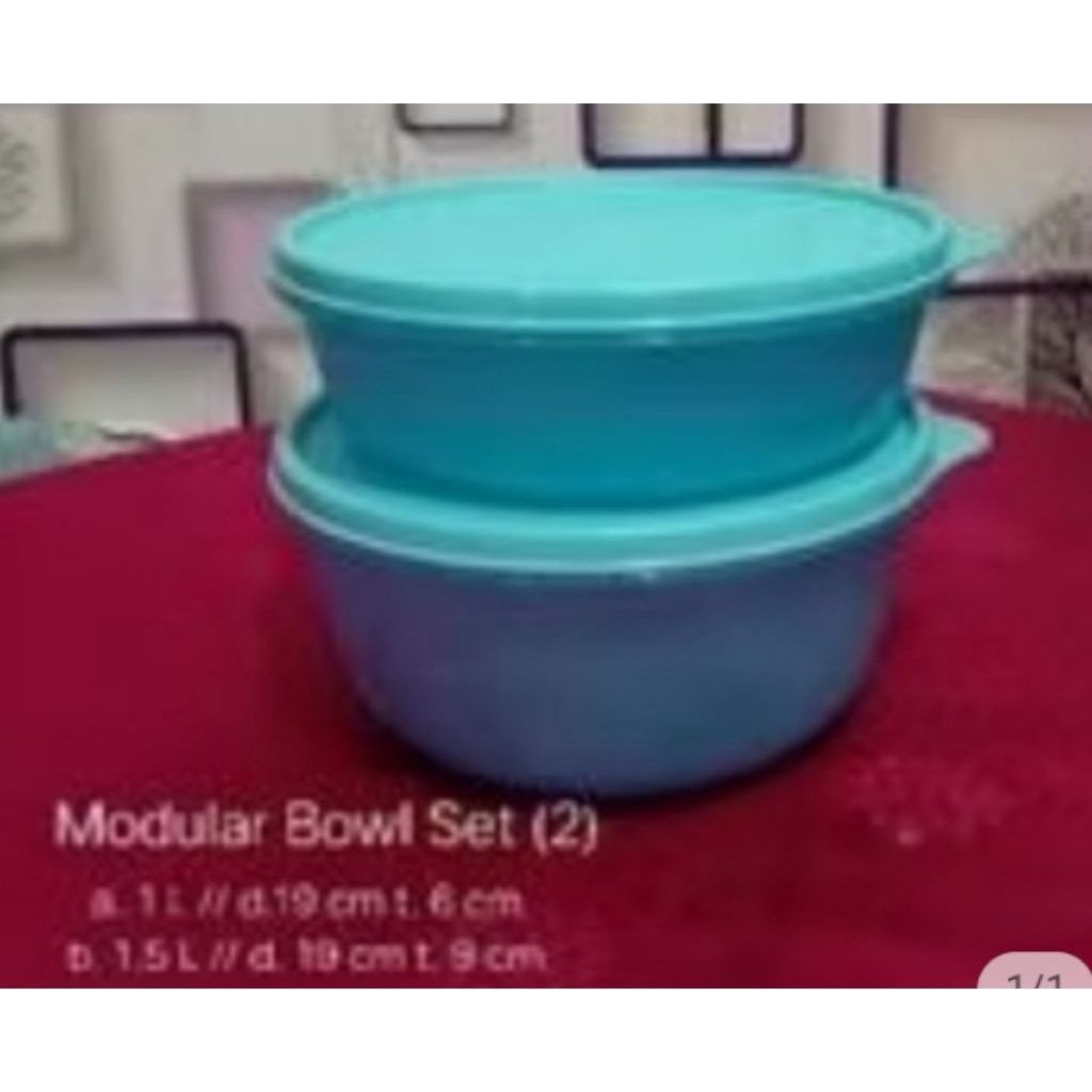 modular bowl set tupperware biru