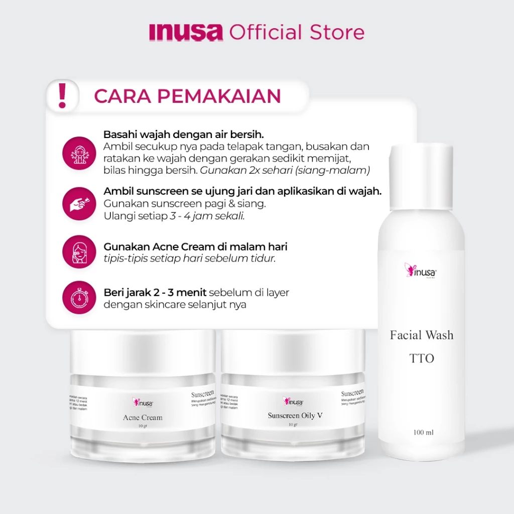 Inusa Paket Acne Premium Basic Skincare Kulit Berjerawat krim BPOM