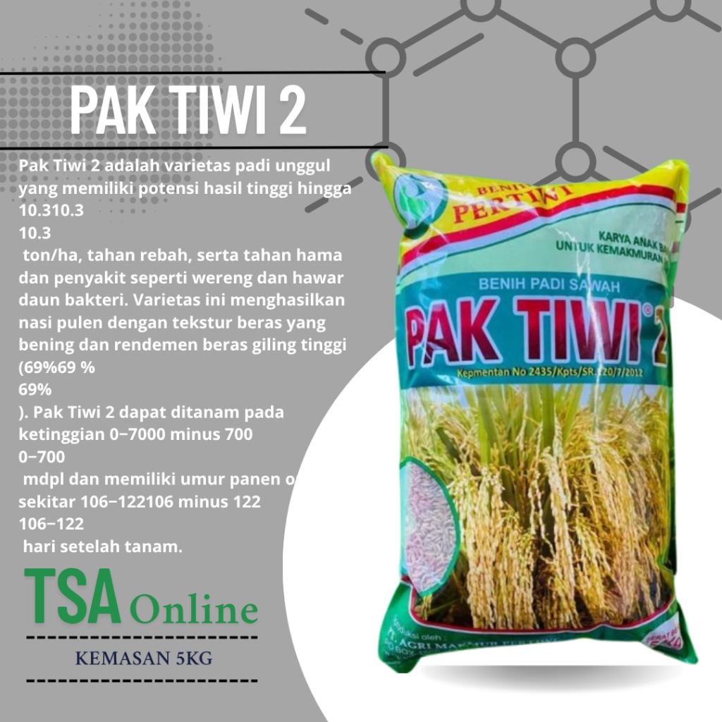 Benih Pertiwi - Benih Padi Pak Tiwi 2 (5 Kg) ORIGINAL KEMASAN PABRIK