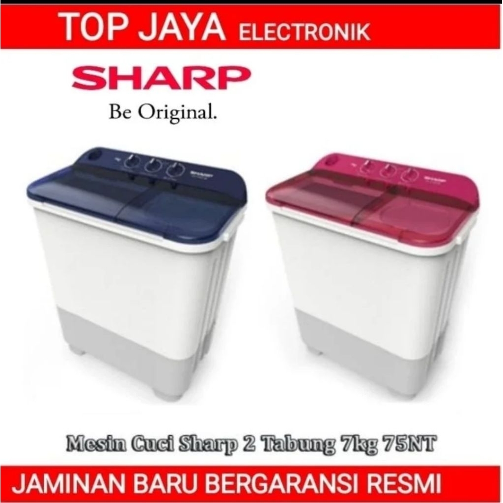 MESIN CUCI SHARP 7 KG 2 TABUNG/SHARP MESIN CUCI 7 KG 2 TABUNG ES-T75NT NEW SERIES