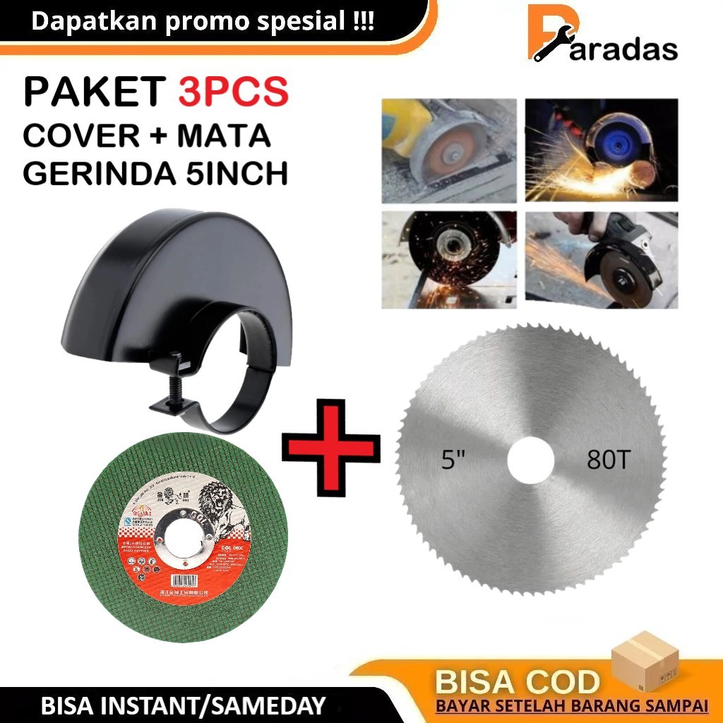 Paket Safety Cover Pelindung Mata Gerinda 5inch + Mata Gerinda Kayu 5inch & Mata Potong Besi 4inch