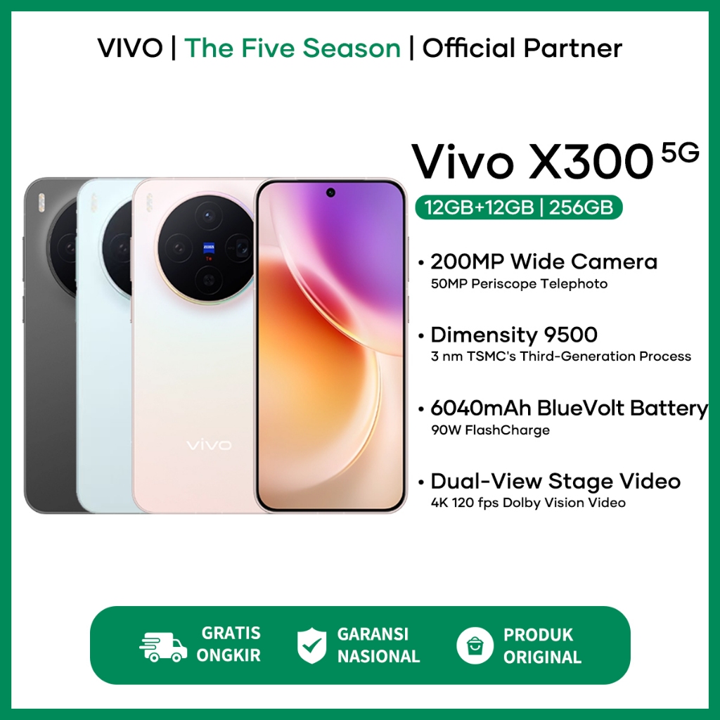 Hp Vivo X300 5G 12/256GB (12+12GB Extended RAM) Dimensity 9500 - Garansi Resmi Vivo Indonesia