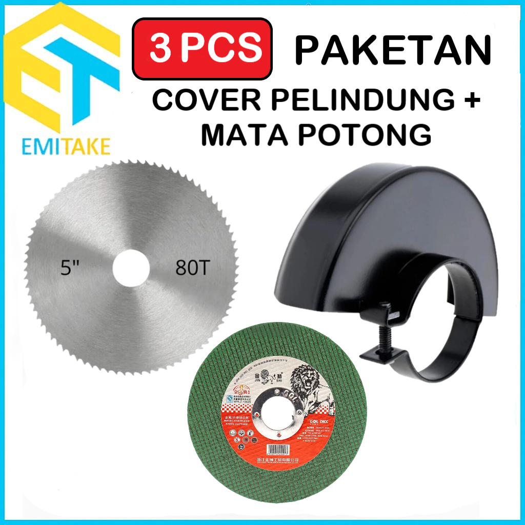 Paket 3PCS Mata Gerinda Potong Kayu Besi 5inch Dengan Cover Pelindung Mata Gerinda 5inch