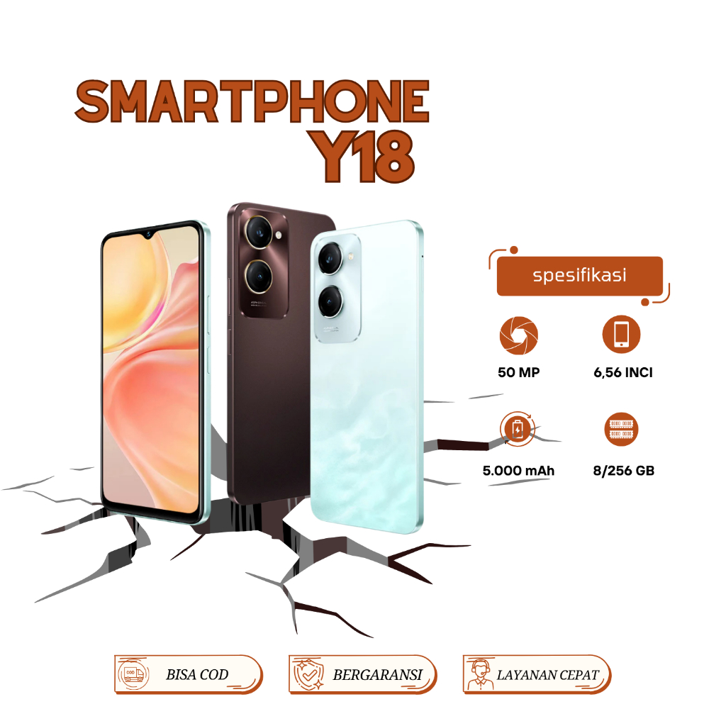 HP VIVO Y18 RAM6+128GB, Kamera AI 50MP, 5000 mAH+pengisian cepat 33W, garansi 12 bulan.