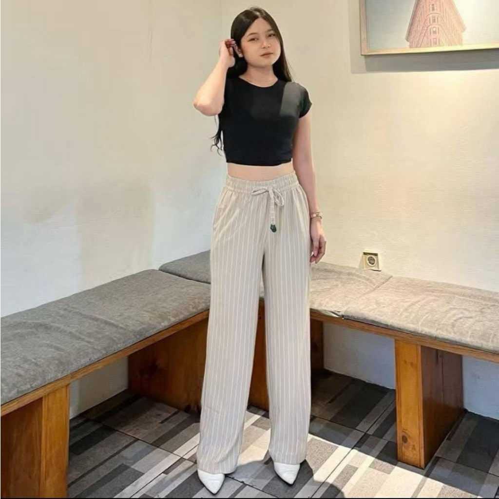 Everyday Pants Stripe Knit Bangkok Celana Wanita Salur Baggy Kenit Bangkok -Stripe Pants Bangkok