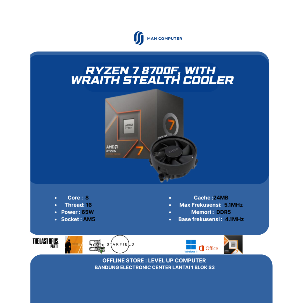 Ryzen 7 8700F, with  Wraith Stealth Cooler