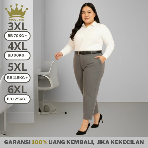 Baggy Pants Jumbo - Celana Panjang Wanita Kerja Kantor Pinggang Karet Elastis Jumbo Bahan Anti Kusut