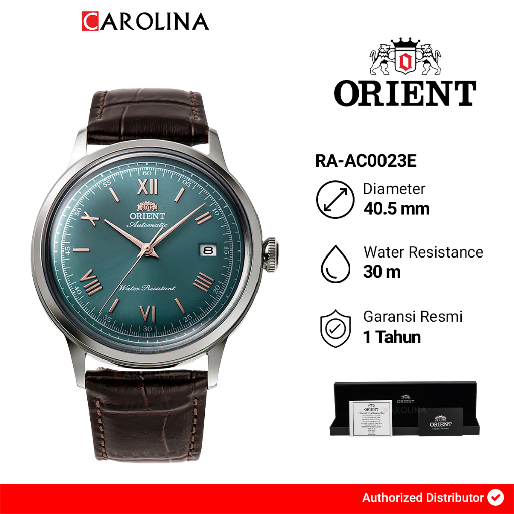 Jam Tangan Pria Orient Classic RA-AC0023E Bambino Automatic Green Dial Brown Leather Strap