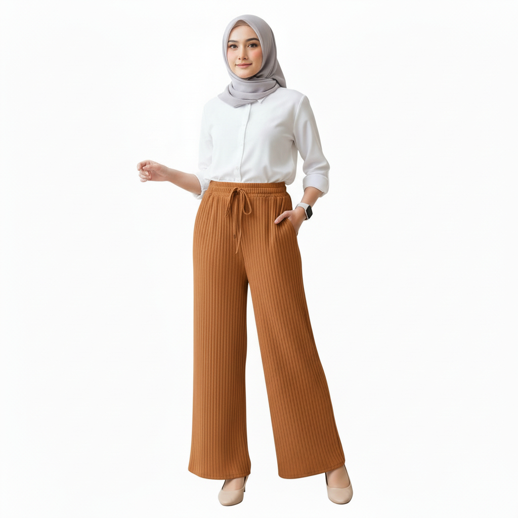 Celana Kulot Knit Wanita Highwaist Model Hornet | Bahan Kenit Premium Serat Kayu | Full Karet Pingga