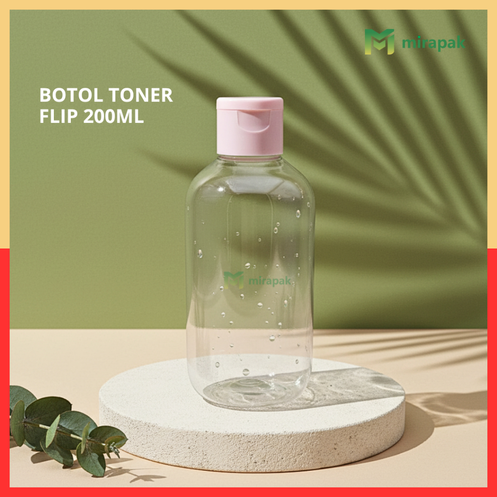 BOTOL TONER 200ML BENING CLEAR BULAT PET PLASTIK TEBAL  - TUTUP FLIPTOP PINK - BOTOL KOSONG TETES KE