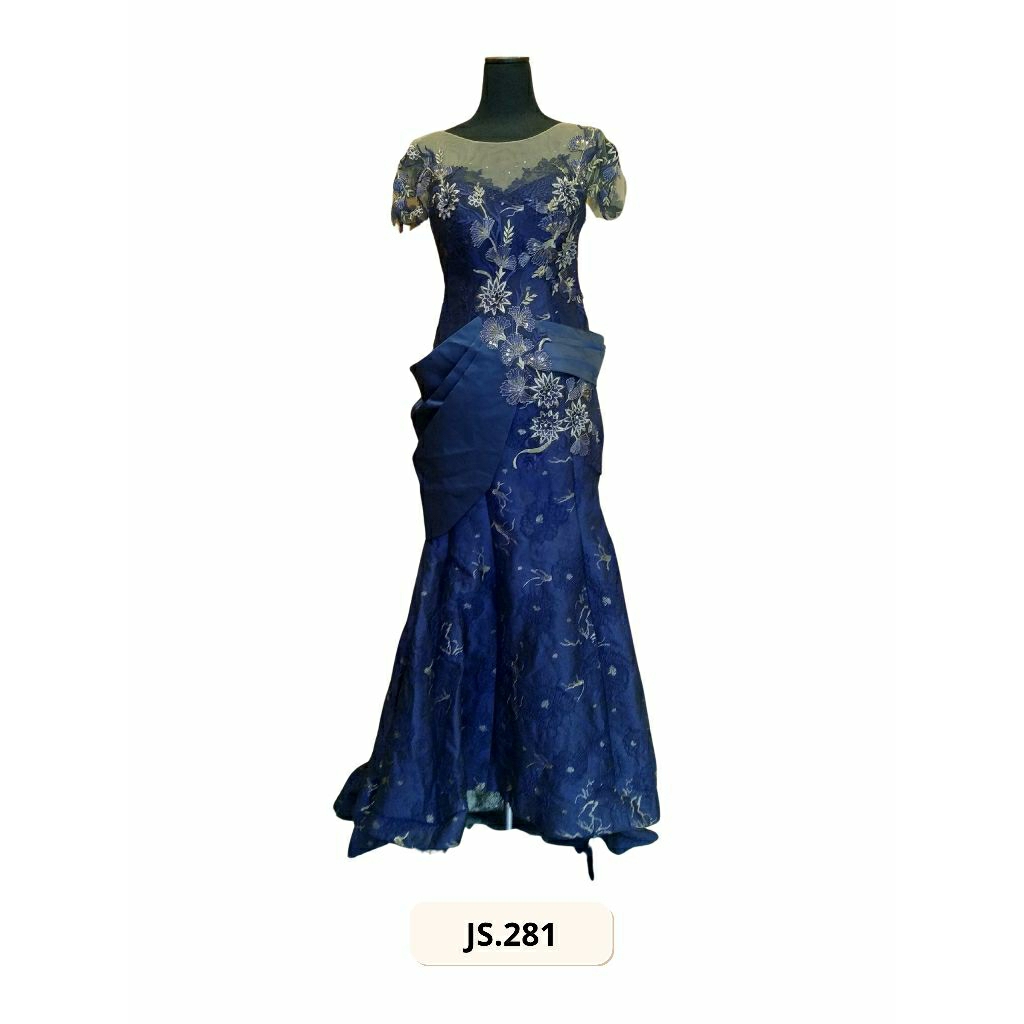 GAUN PESTA PRELOVED WARNA NAVY DENGAN MODEL MERMAID DAN LENGAN PENDEK (JS.281)