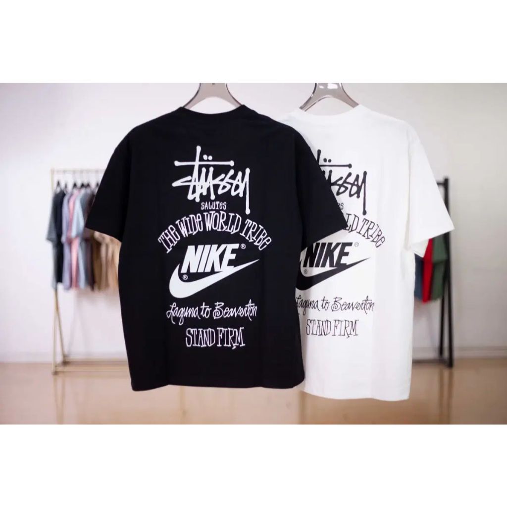 Stussy X Nike bordir Black and White Tshirt  Ready Stock
