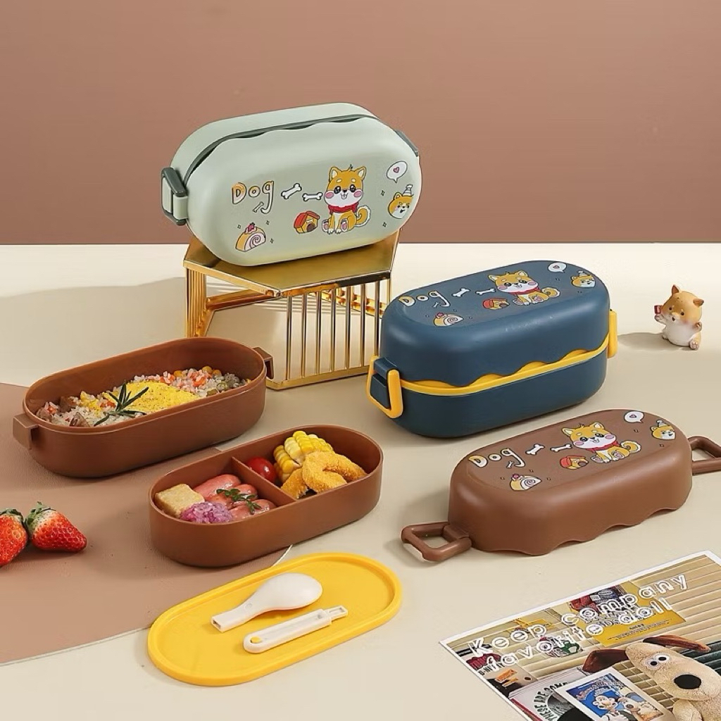 TNstore_Lunch Box/Set Kotak Bekal Makan 2 Sekat/ Tempat Makan Lucu/ Tempat Bekal Makan Anti Tumpah
