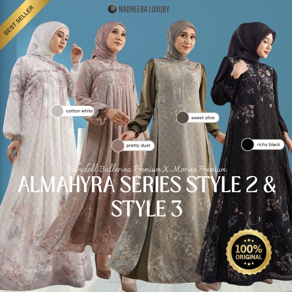 READY / ALMAHYRA DRESS,MIDI STYLE 2,3 NADHEERA LUXURY / Gamis Nadheera Luxury Terbaru / Gamis Lebara