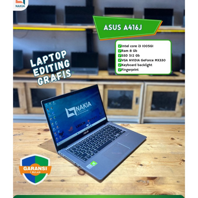 ASUS A416J Intel core i3 1005G1 Ram 8 Gb SSD 512 Gb VGA NVIDIA GeForce MX330 Keyboard backlight  Fin