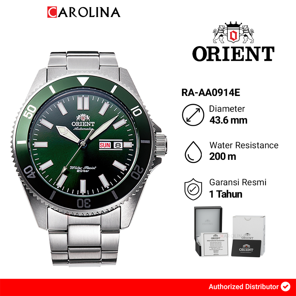 Jam Tangan Pria Orient Kanno RA-AA0914E Automatic Green Dial Stainless Steel Strap