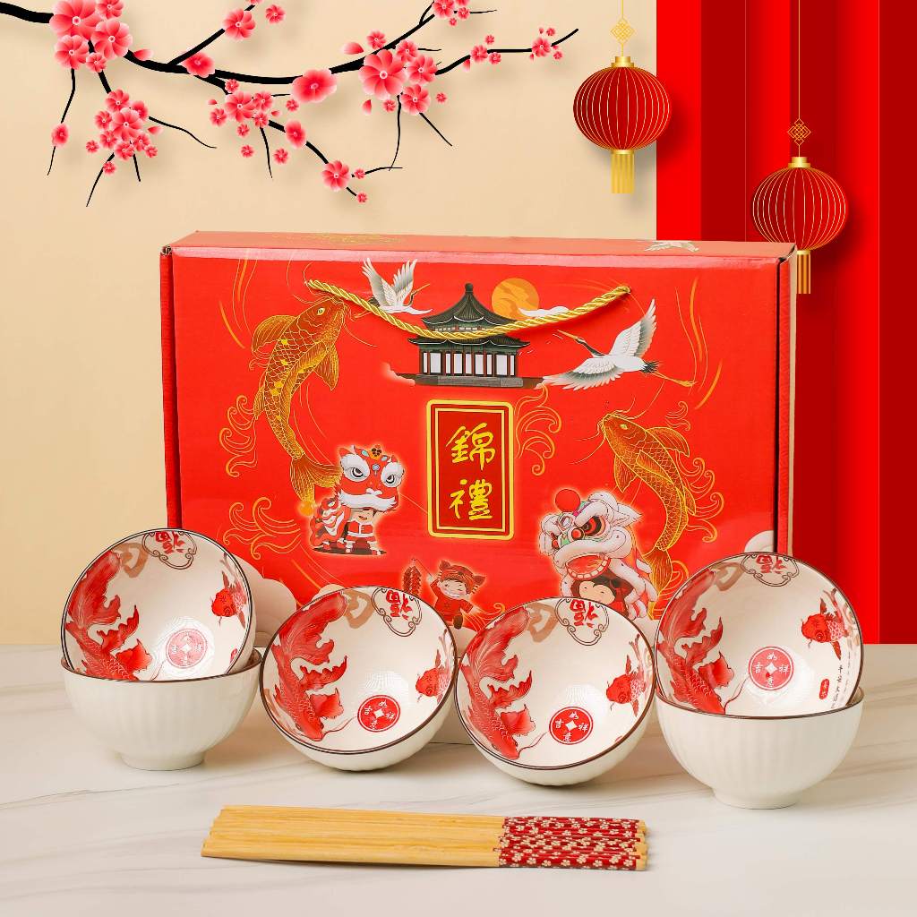 [SET HAMPERS IMLEK] Meyoe Mangkok Keramik Set Imlek / Gift Imlek Premium / Hampers Mangkok Imlek Mot